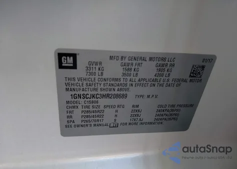 2017 Chevrolet Suburban Premier from USA, damaged, VIN 1GNSCJKC3HR208689